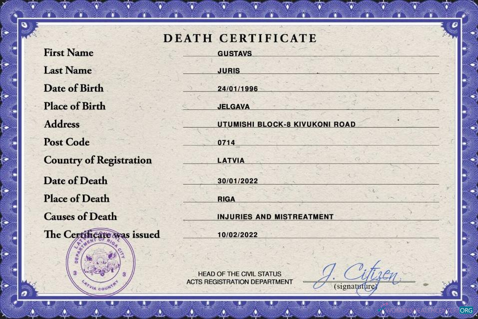 Download Latvia death certificate PSD template Photoshop template
